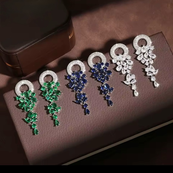 Anthropologie Emerald and Silver Statement Earrings